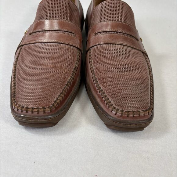 ALDO BRUE Penny Loafers Brown Perforated Italian Nabuk Leather Shoes - Picture 3 of 12